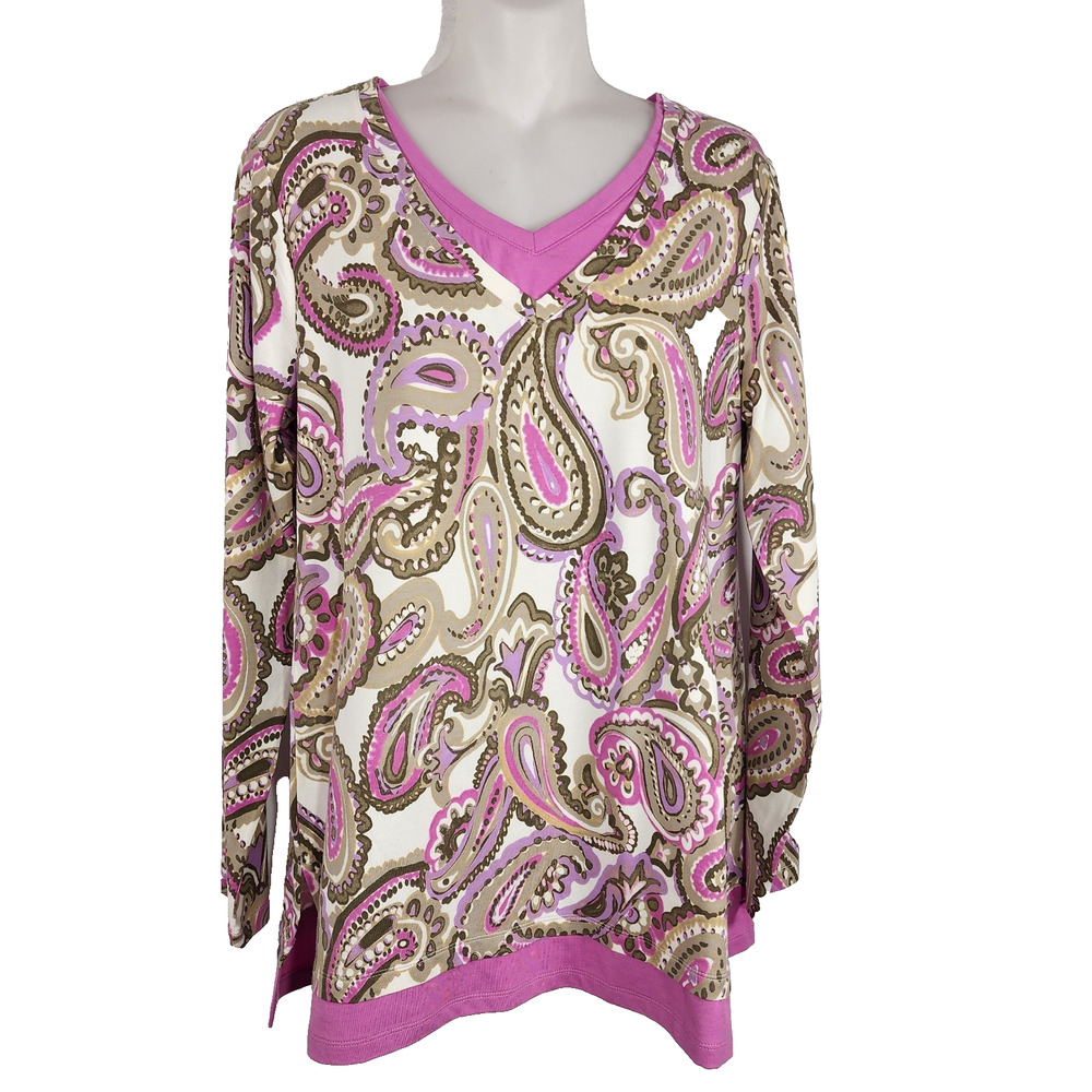 Isaac Mizrahi Live! Womens Paisley Printed Layered Knit Top Lavender S A392613